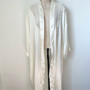 Vintage Intimo‎ Amore satin robe pearl floral lace lingerie floor length Size L